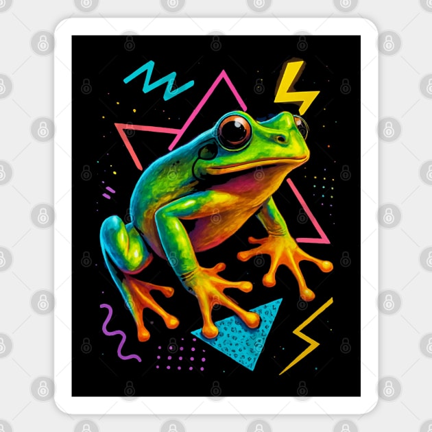 Retro Neon Green Tree Frog Magnet by Reptiq's Store